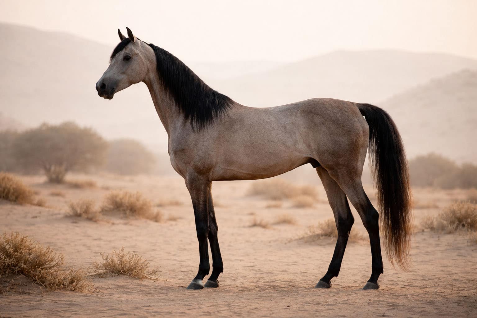 Profil concave du cheval arabe montrant le dish et l’adaptation respiratoire au désert