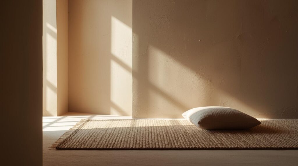 Coin prière et méditation aménagé pour le Ramadan dans un intérieur apaisant