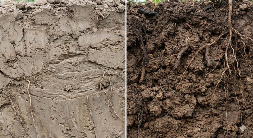 Comparaison de profils de sol : sol compacté et sol structuré