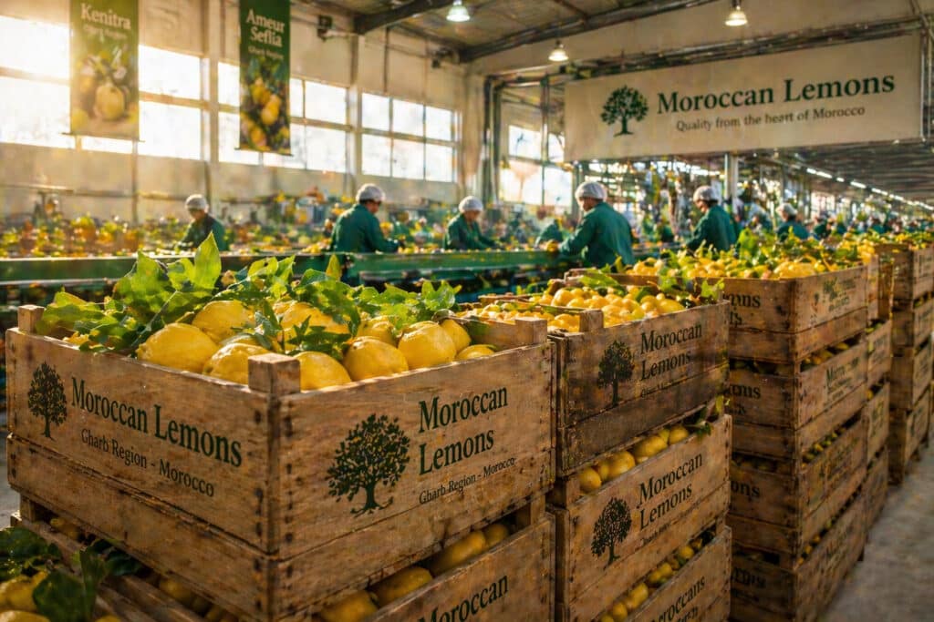export citron Maroc Gharb Ameur Seflia caisses agrumes station conditionnement