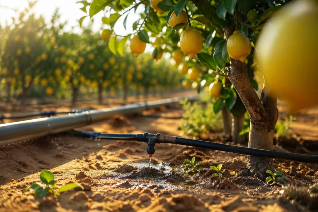 fertigation citronnier Maroc Gharb Ameur Seflia irrigation goutte à goutte agrumes