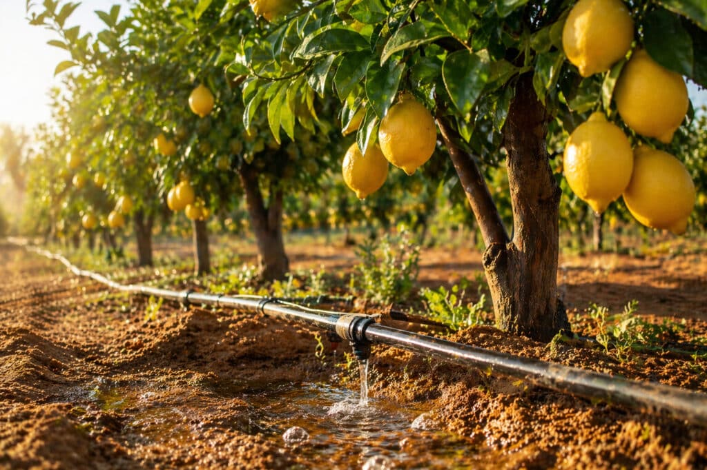 irrigation citronnier Maroc Gharb Ameur Seflia goutte à goutte agrumes