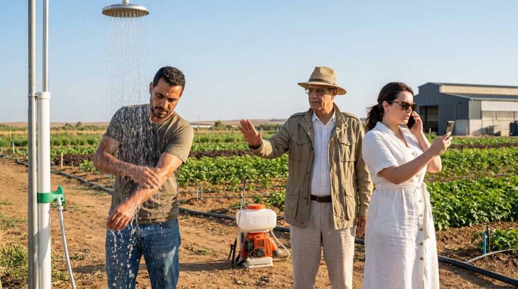 Exposition accidentelle à un pesticide avec rinçage immédiat de la peau sur une exploitation agricole