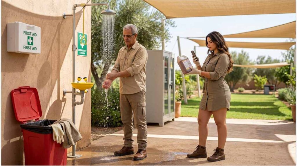 Exposition accidentelle à un pesticide avec rinçage immédiat de la peau