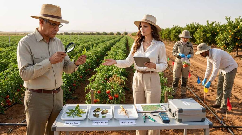 Maladies de la tomate au Maroc observées avant tout traitement dans une culture maraîchère