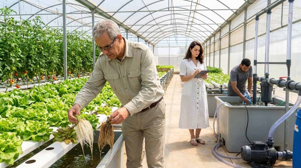Maladies racinaires hydroponie : inspection des racines et nettoyage d’un circuit hors-sol au Maroc
