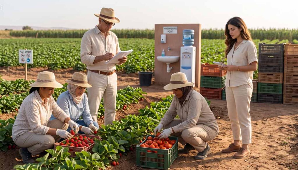 Ouvrières agricoles et pesticides protégées pendant la récolte au Maroc