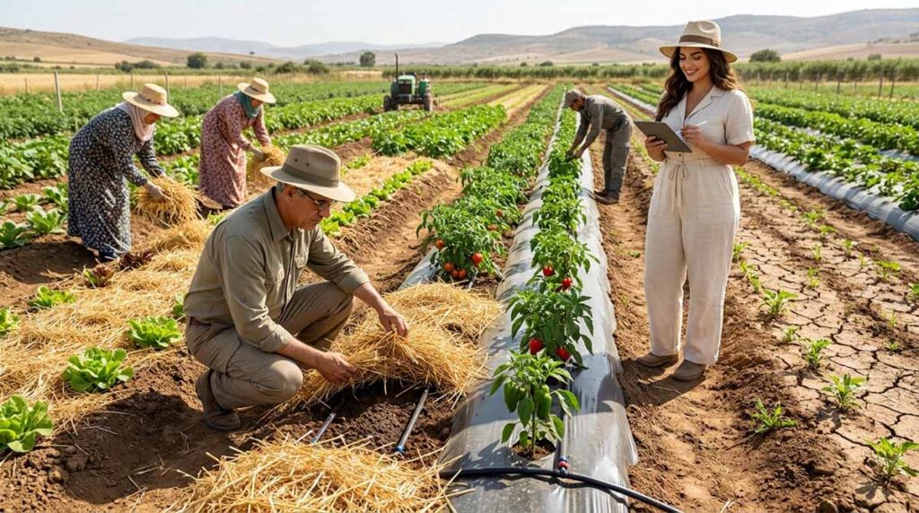 Paillage agricole : comparaison de la paille, du film et du sol nu dans une culture au Maroc