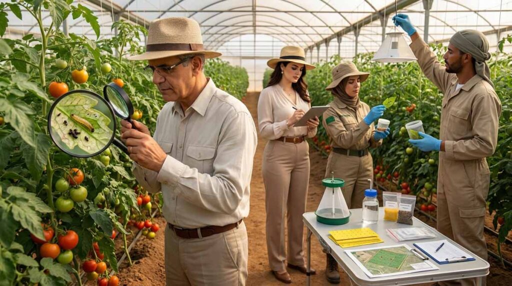 Tuta absoluta au Maroc surveillée par piégeage et biocontrôle dans une culture de tomate