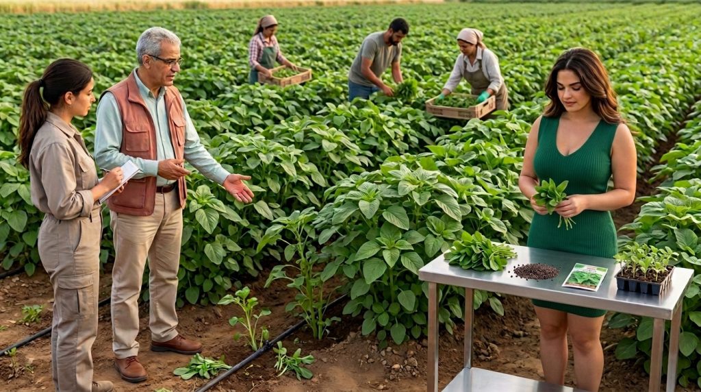 Culture d’amarante légume sous forte chaleur avec irrigation goutte-à-goutte, récolte des jeunes feuilles et semences