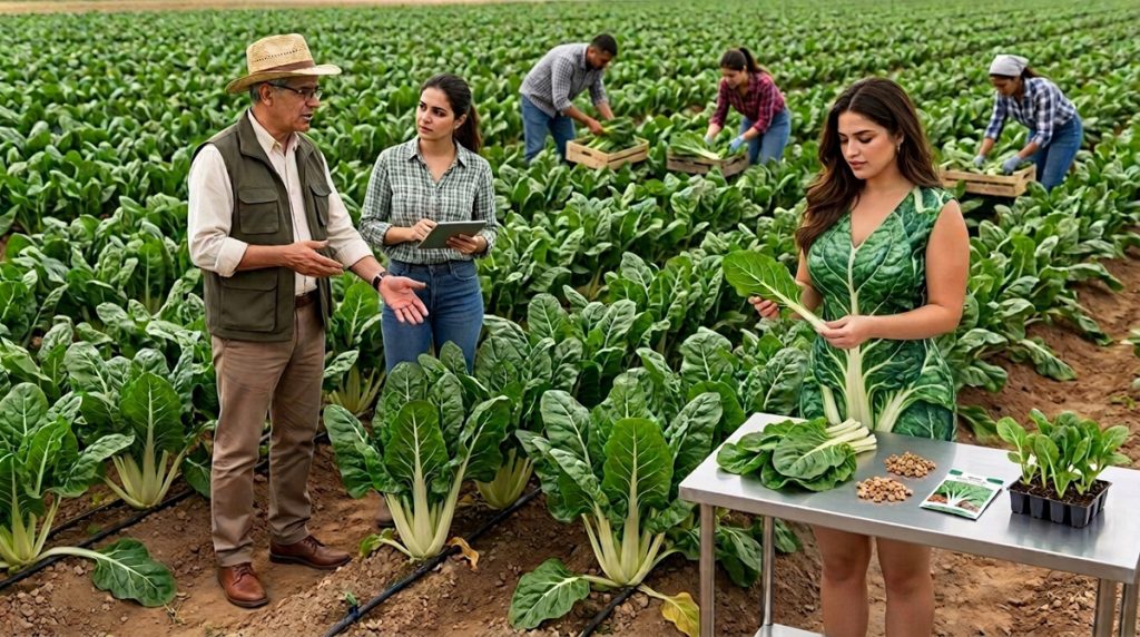 Culture de blette avec irrigation goutte-à-goutte, contrôle de la salinité, récolte des feuilles et semences