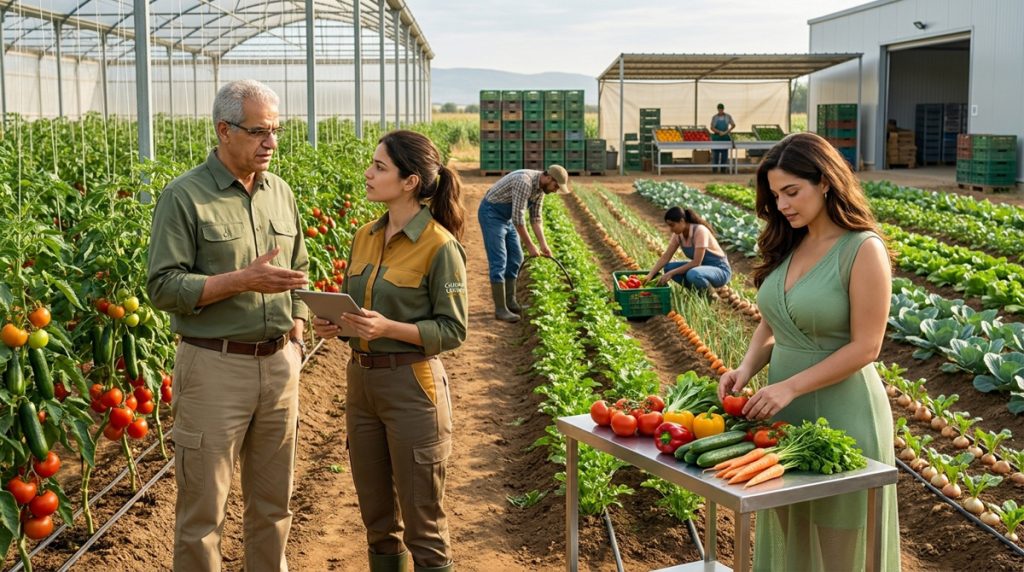 Cultures maraîchères professionnelles sous serre et en plein champ avec supervision agronomique et contrôle de la qualité des légumes