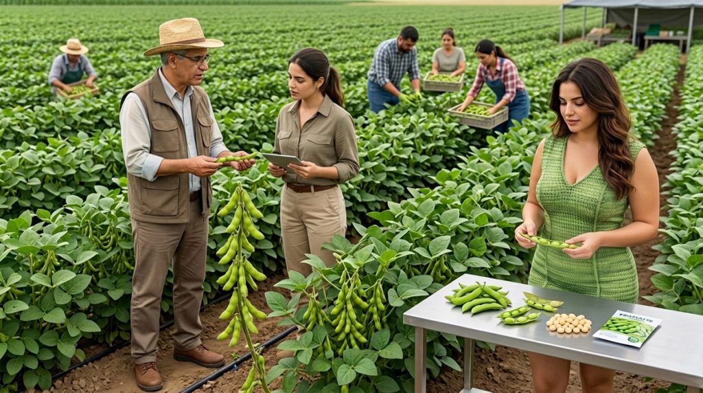 Culture d’edamame avec irrigation goutte-à-goutte, contrôle du remplissage des gousses, récolte et semences