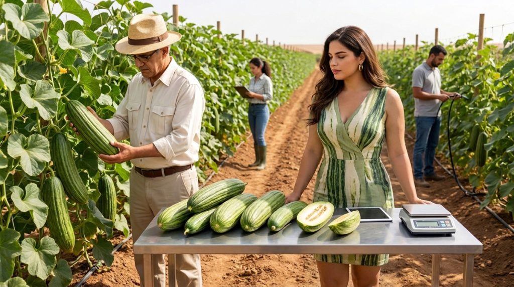 Concombre arménien fakkous en culture avec contrôle de l’irrigation, du stade de récolte et de la qualité des fruits côtelés