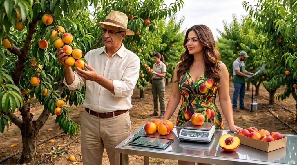 Nectarinier en verger avec contrôle de l’irrigation, du calibre, de la maturité et de la qualité des nectarines