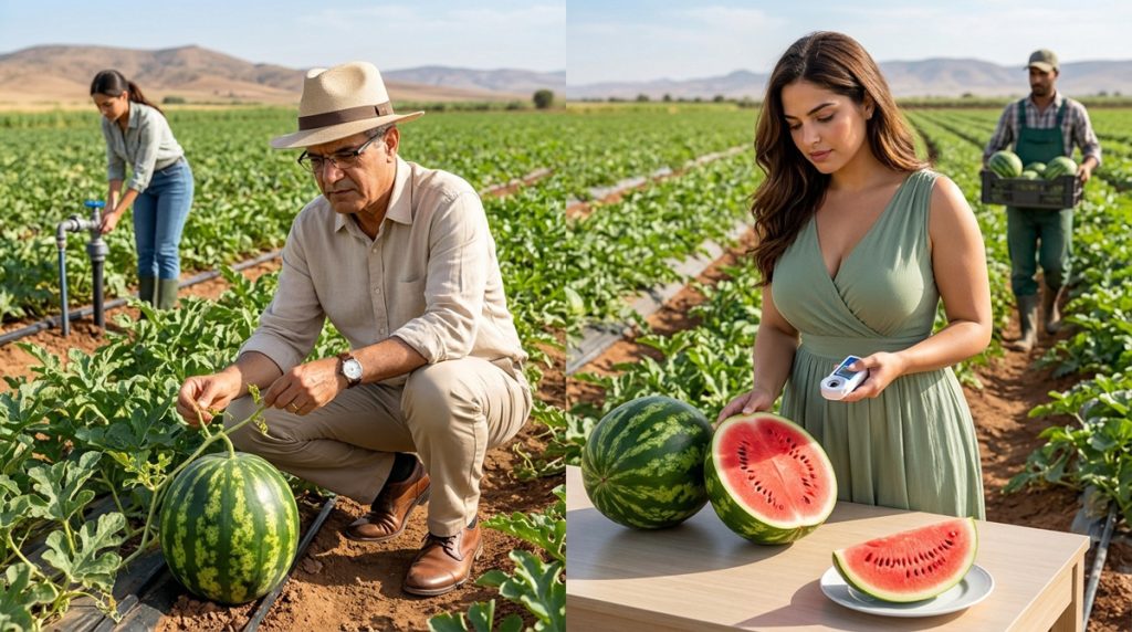 Pastèque en culture irriguée avec contrôle de maturité, qualité du fruit et mesure du °Brix