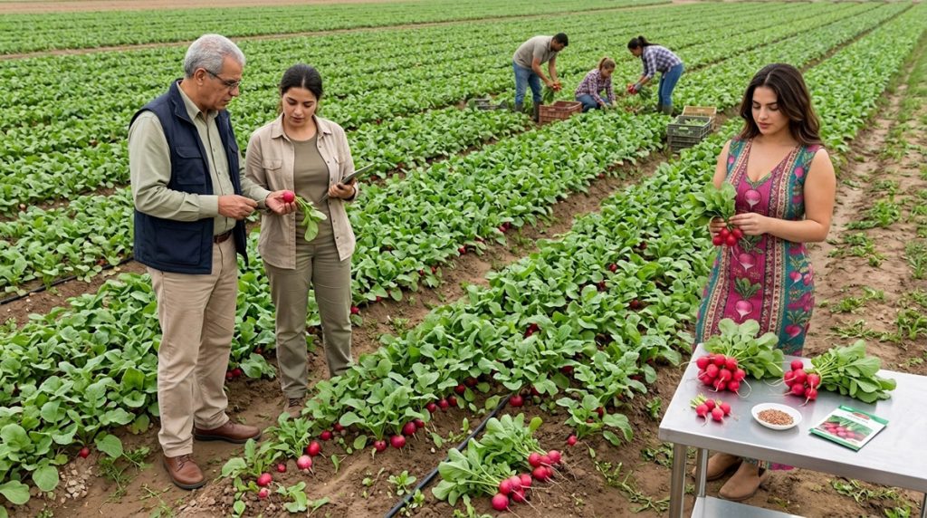 Culture de radis rose primeur avec récolte en bottes, semences, irrigation et contrôle du calibre
